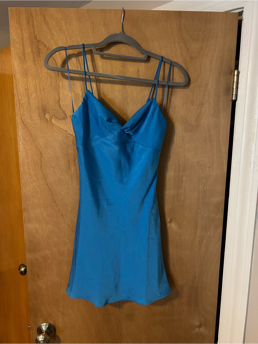 American Threads Rays Twist Front Satin Dress - Marine Blue XS